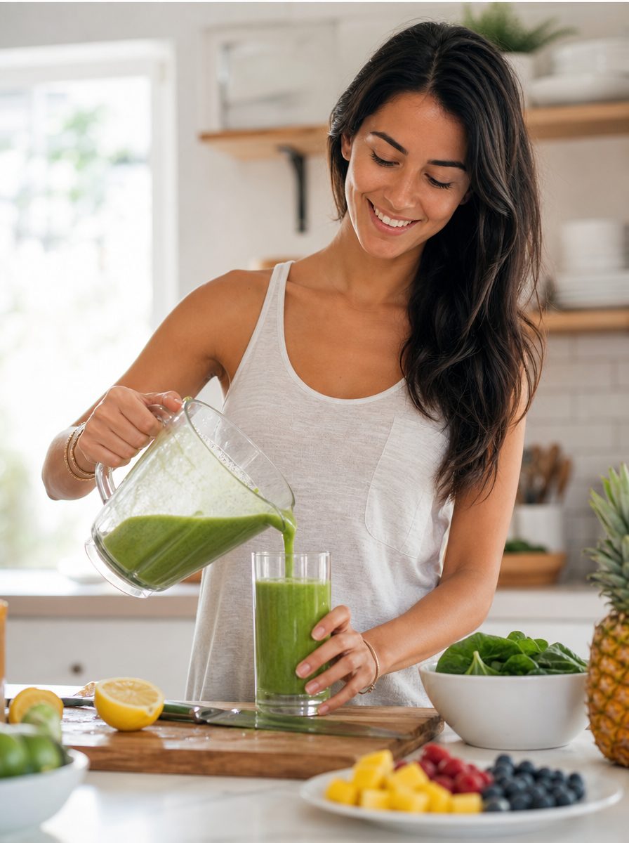 Woman preparing a colorful fresh salad