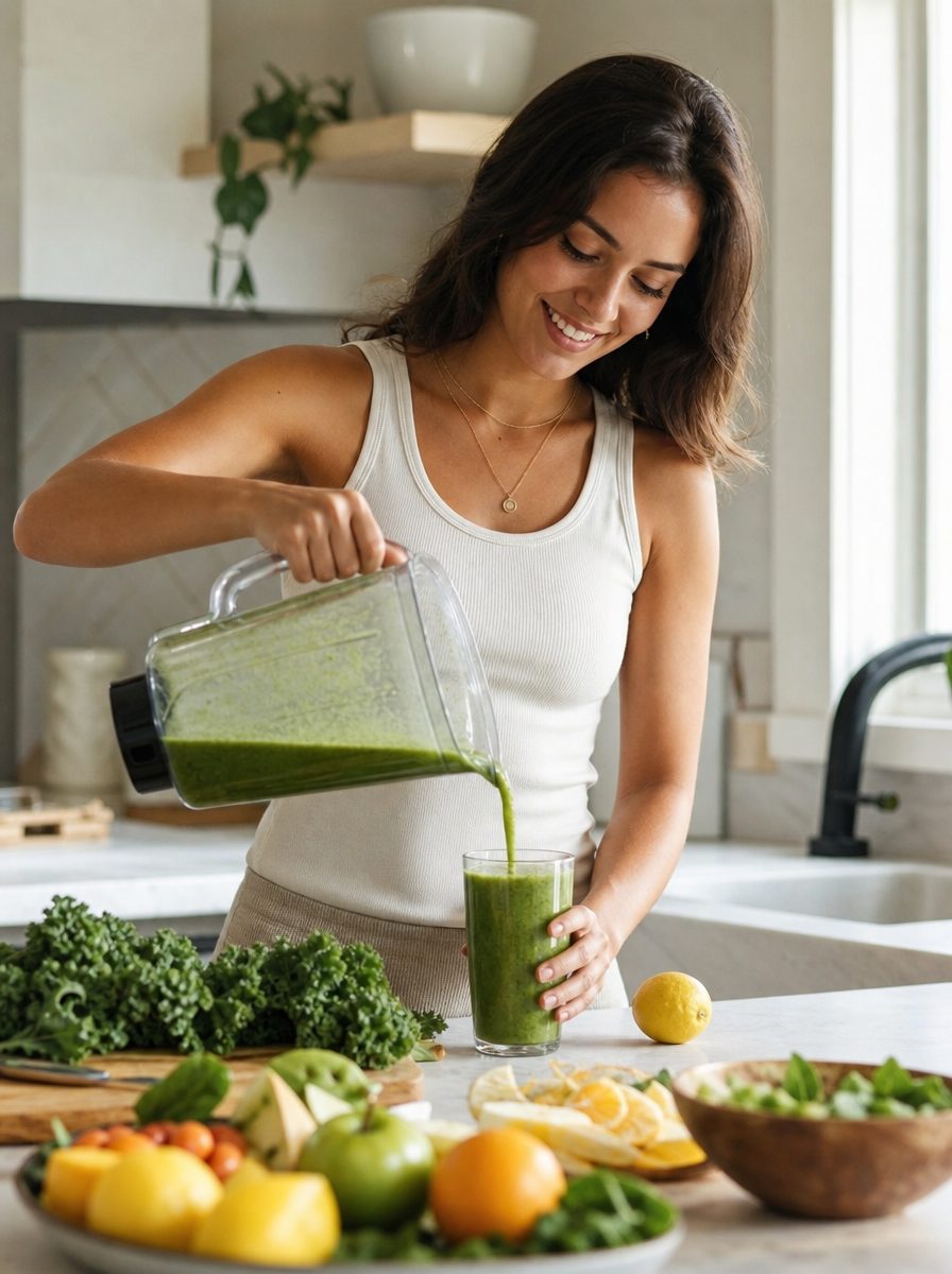 Woman drinking lemon water in the morning